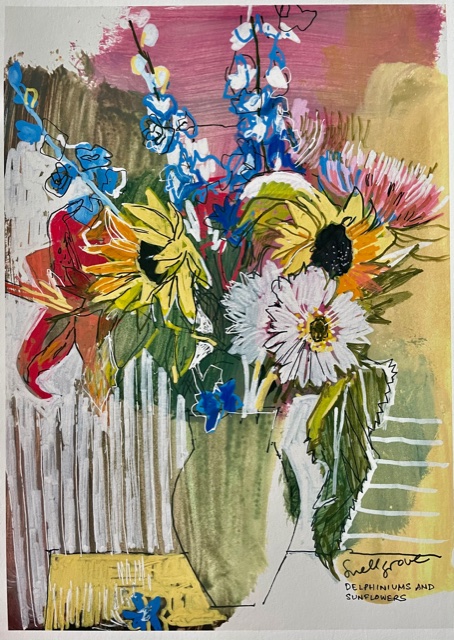 Delphiniums and Sunflowers